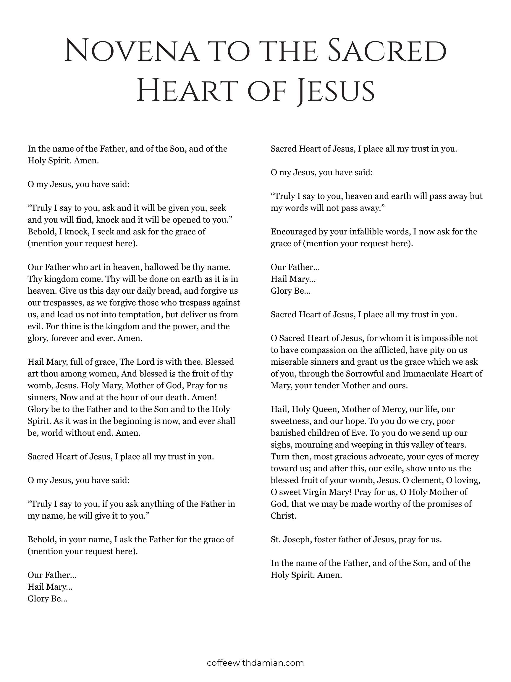 Novena to Sacred Heart of Jesus PDF